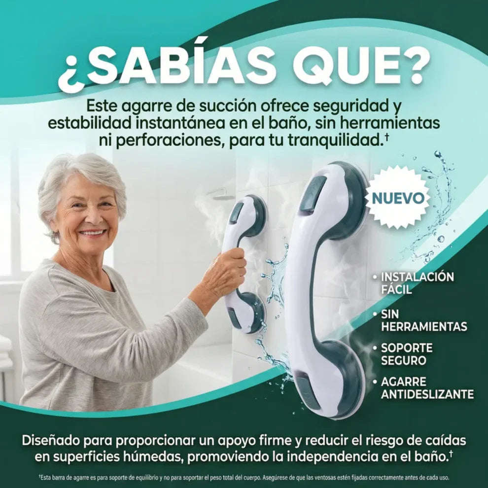 Barra De Apoyo Antideslizante Para Baño Con Ventosa - Seguridad Para La Familia